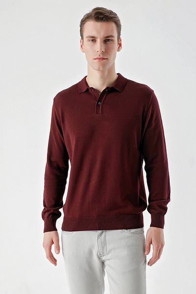 Morven Πλεκτό πουλόβερ Claret Red Basic Dynamic Fit Relaxed Cut Polo λαιμόκοψη ΔΩΡΟ ΚΟΥΤΙ