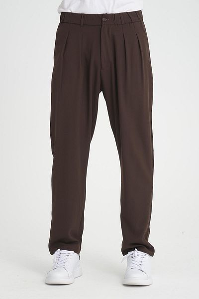 Valiberta Baggy Cut Premium Pleated Trousers - Brown