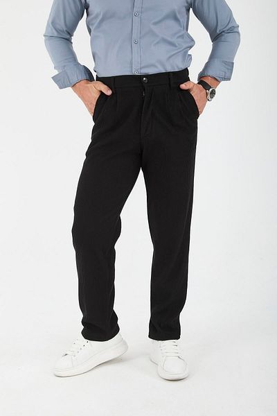 Valiberta Black Men's Trousers - Ribbed Baggy Fit