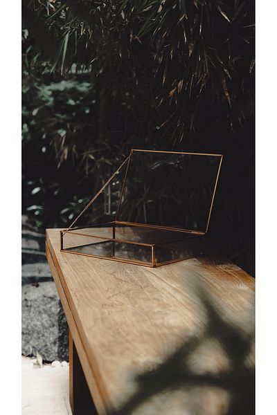 El Crea Designs 30x20x6cm Glass Box with Lid Chocolate Jewelry Accessory Photo Copper Rose Wedding Engagement Promise Organization