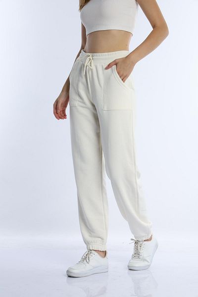 Polo State Γυναικείο ελαστικό ψηλόμεσο 3 κλωστών Ecru Jogger Loose Sweatpants