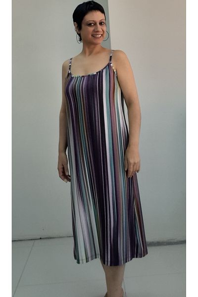 Mertcan Butik Plum Colored Rope Strap Combed Cotton Viscose Dress