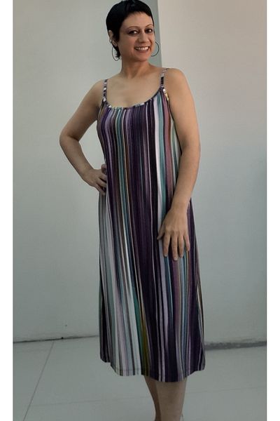 Mertcan Butik Plum Colored Rope Strap Combed Cotton Viscose Dress