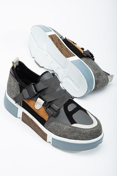 Dilimler Ayakkabı Pantofi sport de damă, gri, piele de căprioară elastică, talpă groasă multicoloră