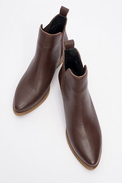 LuviShoes Dovena Brown Floater Genuine Leather Elastic Women's Heeled Boots