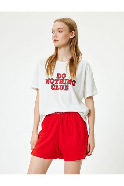 Koton Bedrucktes Pyjama-Set aus Baumwolle mit Shorts