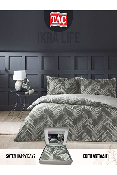 Taç Edith Anthracite Satin Double Duvet Cover 200X220 cm