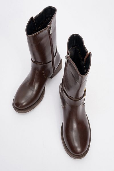 LuviShoes Fi̇es Brown Leather Buckle Zippered Women's Boots