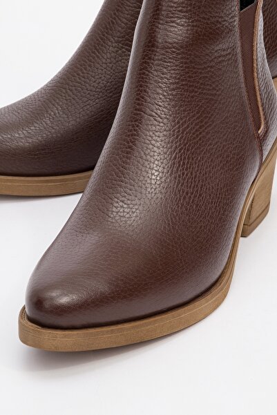 LuviShoes DOVENA Kahve Floter Hakiki Deri Lastikli Kadın Topuklu Bot