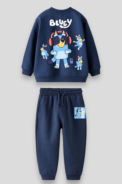 Magu Unisex Kids Bluey Patterned Cotton Sweatshirt Tracksuit Top and Bottom Set