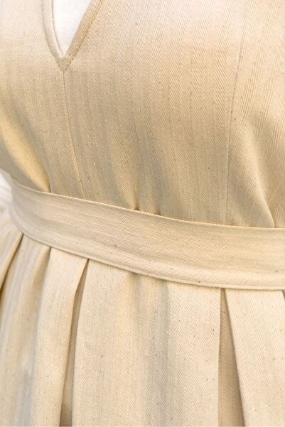 hrmonny Ecru Vintage Women's Modest V Neck Women's Rerto Long Gilet Dress