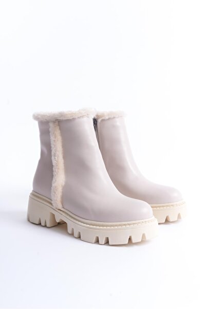 CZ London Kadın Fermuarlı Günlük Bot Kalın Tırtık Taban Kürk Detaylı Kışlık Ayakkabı