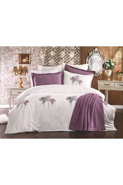 Şekerbibi Series 9 Piece Elegant Pique Duvet Cover Set - Plum