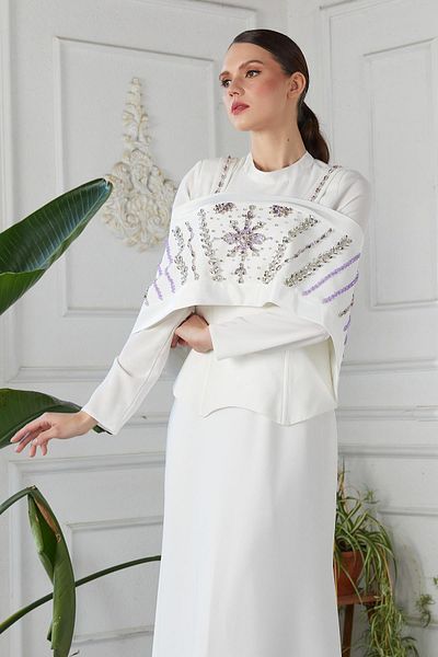 YAFA CLOTHING & ACCESSORIES White Hand Embroidered Bustier Dress