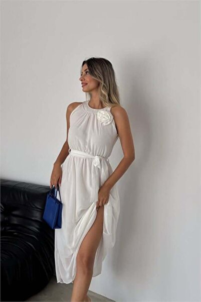 Dipmoda rochie lungă din șifon cu broșă trandafir pentru femei DPK2144