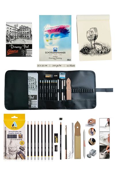 GLANCE Schoellershammer A5 120 Gr Set of 8 - Adel Graduated Black Pen Holder, 25X35 Notebook Pocket