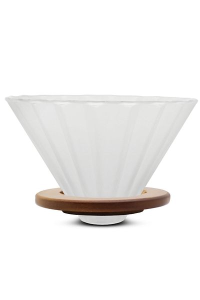 MIBRU Coffee ceramic dripper zigzag white V02 and wooden ring