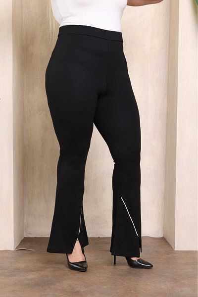 Şans Set de pantaloni cardigan pentru femei de mărime mare, țesătură neagră din oțel, 65N38349