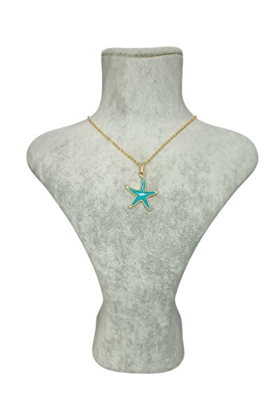 Mos Tespih قلادة ذهبية على شكل نجم البحر باللون الأزرق