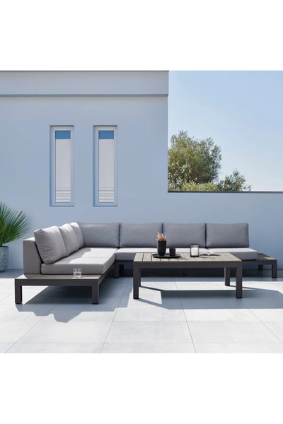 SCY Nocte Metal Ayak Ahşap Sehpa Detay Bahçe Mobilya 9 Kişilik L Köşe Modern ...
