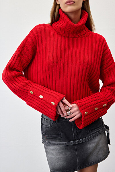 VATKALI Buttoned Sleeve and Shaped Knitted Sweater
