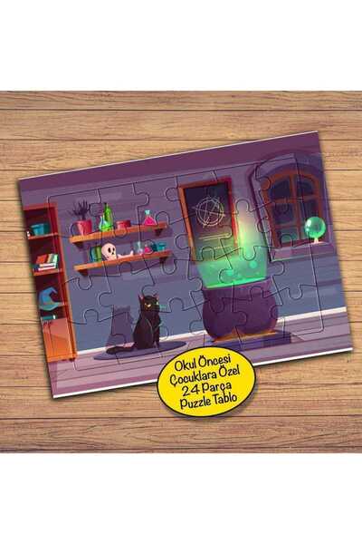Genel Markalar Cadı Kazanı- Siyah Kedi Çocuklara Özel Puzzle Yapboz Tablo-1137