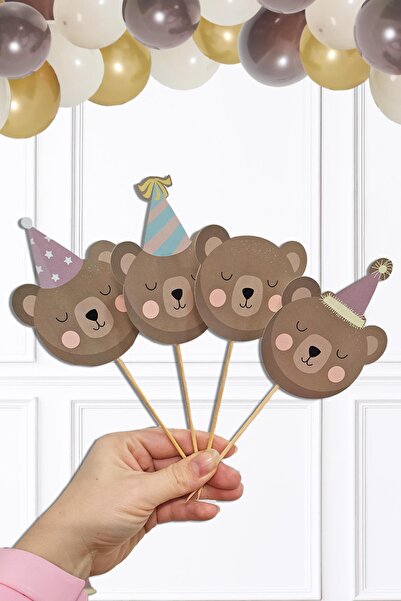 PEKSHOP Ayıcık Tema Kürdan Süsleri Cupcake Süsleri Retro Ayı Konsept Lüks Büy...