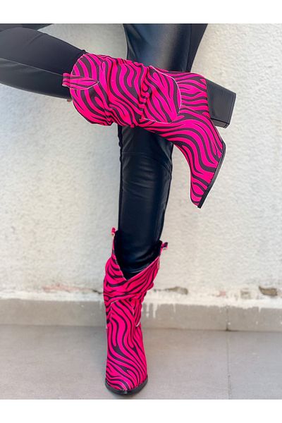 irmona Κοντές μπότες Dallas με φυσούνα με σχέδιο Tokyo Fuchsia Zebra
