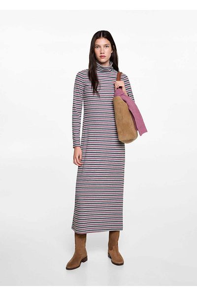 Mango Teen Rochie cu guler în dungi