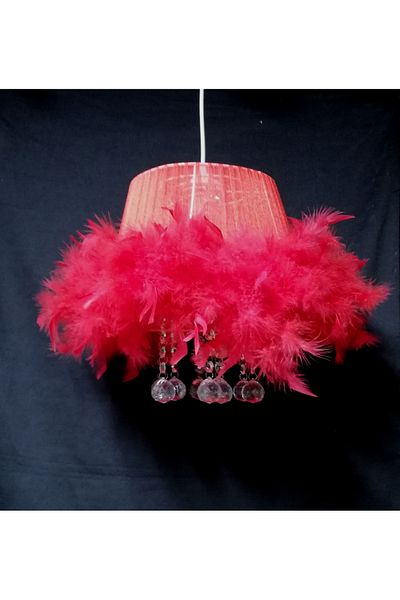TEKAY AYDINLATMA Red Feathered Stone Chandelier Bedroom Chandelier