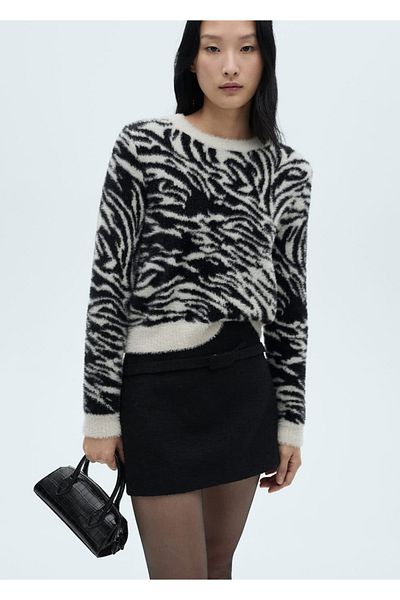 MANGO Woman Zebra Fur Look Sweater