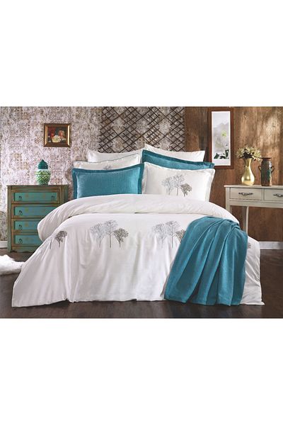 Şekerbibi Series 9 Piece Elegant Pique Turquoise Duvet Cover Set