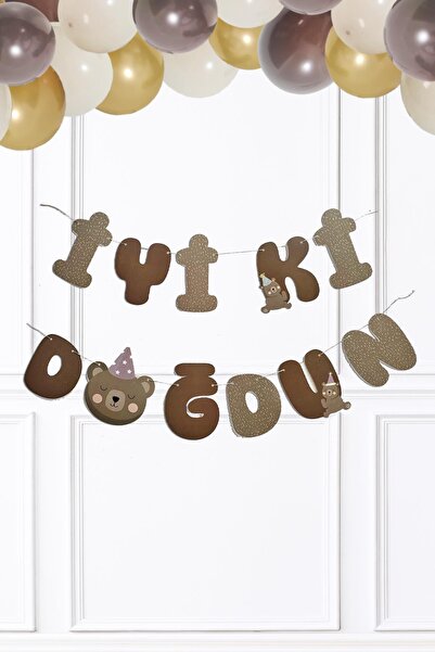 PEKSHOP Ayıcık İyi Ki Doğdun Banner Duvar Süsü Retro Ayı Konsept Doğum Günü P...