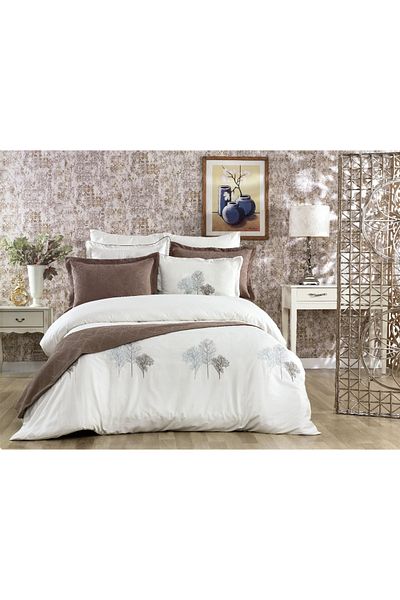 Şekerbibi Series 9 Piece Elegant Pique Duvet Cover Set - Dark Brown