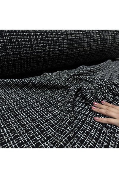 Yaren Ülker Tüvit Desenli Şanel Kumaş Siyah Beyaz Renk Çift En Kışlık