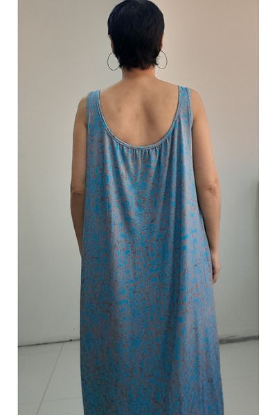 Mertcan Butik Φόρεμα από χτενισμένο βισκόζη με μπλε καπνιστό σχέδιο με συσπειρωμένο μπροστινό και πίσω μέρος