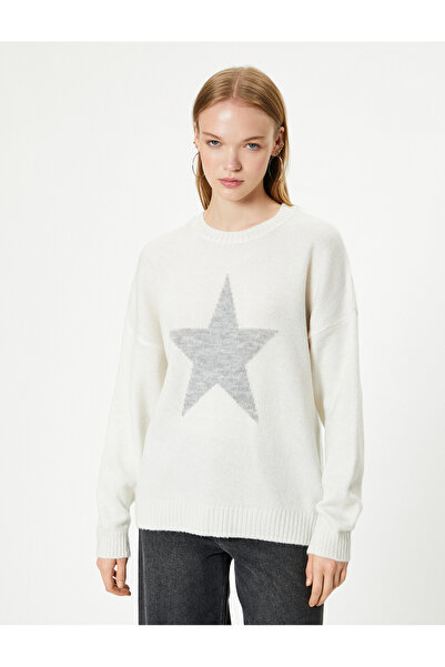 Koton Soft Textured Long Sleeve Star Patterned Sweater - Crew Neck