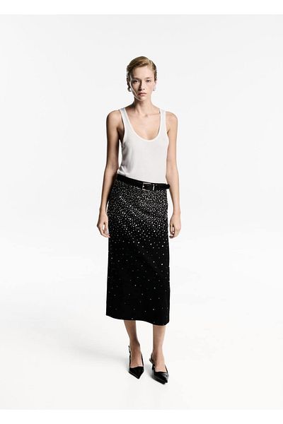 MANGO Woman Midi Skirt with Strass Stones