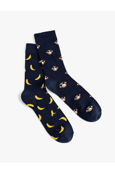Koton Set de 2 șosete din amestec de bumbac cu model animal