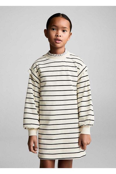 MANGO Kids Βαμβακερό φόρεμα με ρίγες