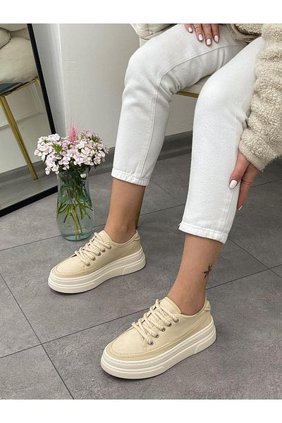 ERVANIN BUTİĞİ Werner Linen Ecru Lace-up Women's Sneakers