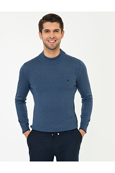 Pierre Cardin Πλεκτό πουλόβερ Indigo Melange S εφαρμοστό με μισό ζιβάγκο 5024...