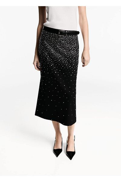 MANGO Woman Midi Skirt with Strass Stones