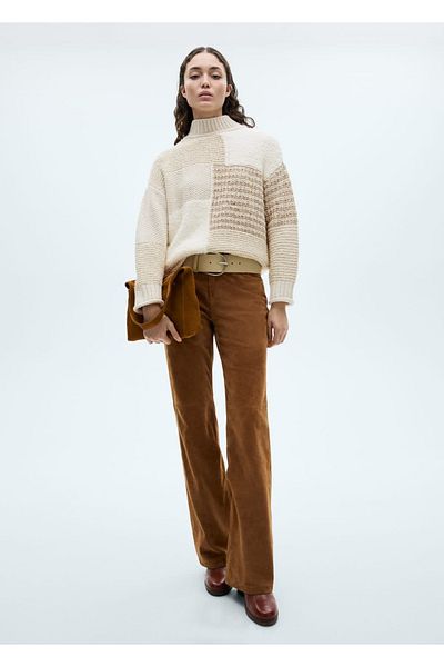 MANGO Woman Perkins Collar Patchwork Sweater
