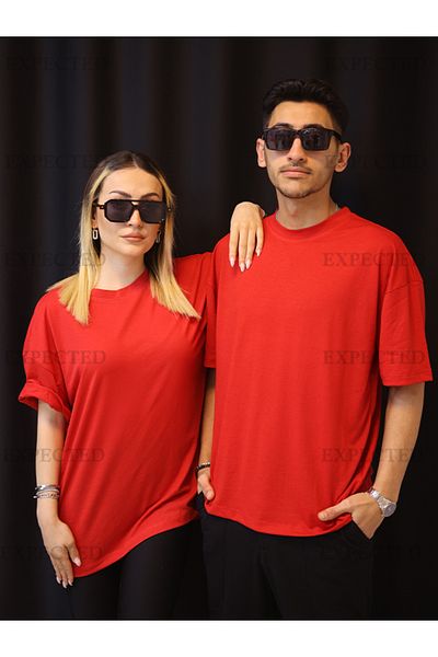 EXPECTED Lover Couple Friend Combination Oversize Basic Cotton Plain T-Shirt - 2 Pieces