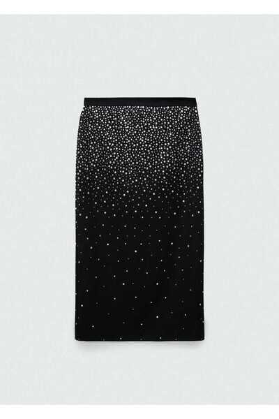 MANGO Woman Strass taşlı midi etek