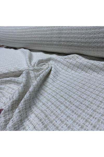 Yaren Ülker Tüvit Buklet Kumaş Ekru Simli Kışlık Eteklik Ceketlik Çift En ( E...