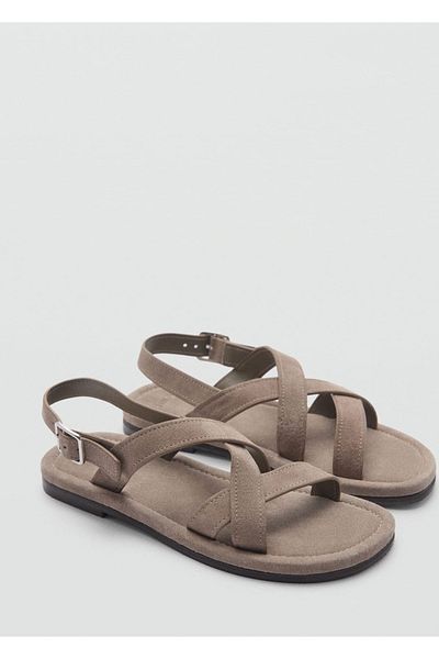 MANGO Man Cross Strap Suede Leather Sandals