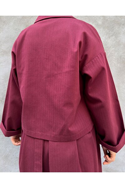 hrmonny Burgundy Oversize Short Women's Crop Jacket Look Shirt