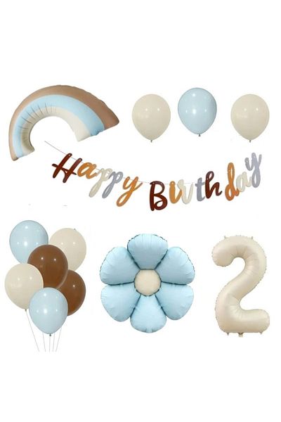 DÜVENCİ TİCARET Blue Daisy Foiled Retro Stone Ballon Set